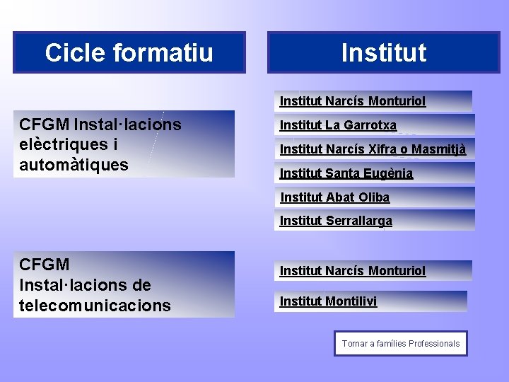 Cicle formatiu Institut Narcís Monturiol CFGM Instal·lacions elèctriques i automàtiques Institut La Garrotxa Institut