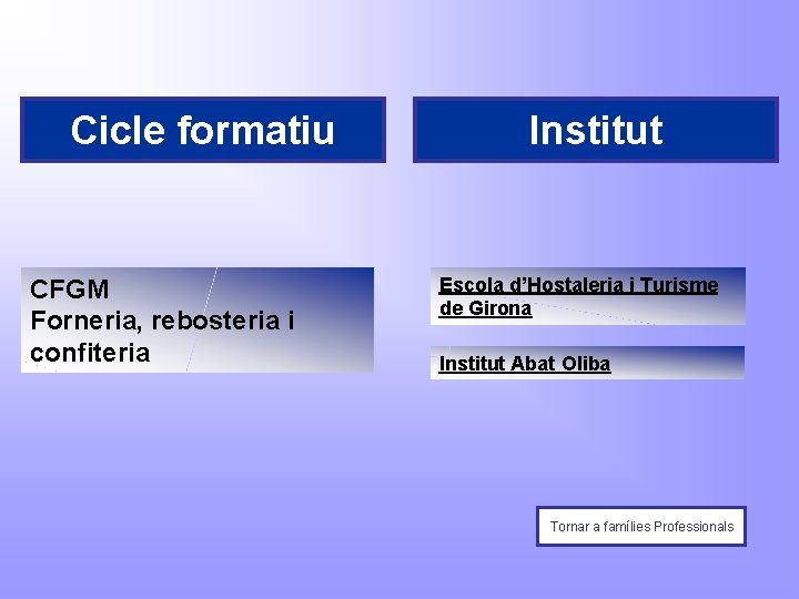 Cicle formatiu CFGM Forneria, rebosteria i confiteria Institut Escola d’Hostaleria i Turisme de Girona