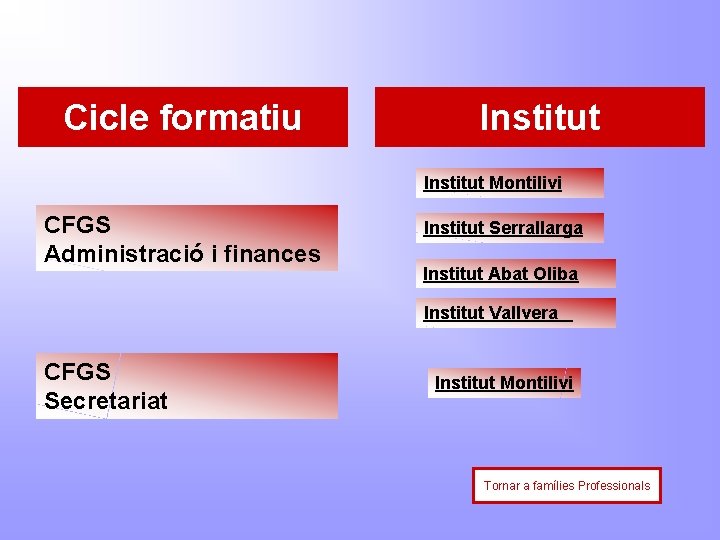 Cicle formatiu Institut Montilivi CFGS Administració i finances Institut Serrallarga Institut Abat Oliba Institut