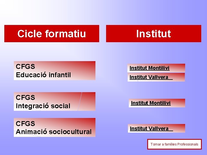 Cicle formatiu CFGS Educació infantil Institut Montilivi Institut Vallvera CFGS Integració social Institut Montilivi