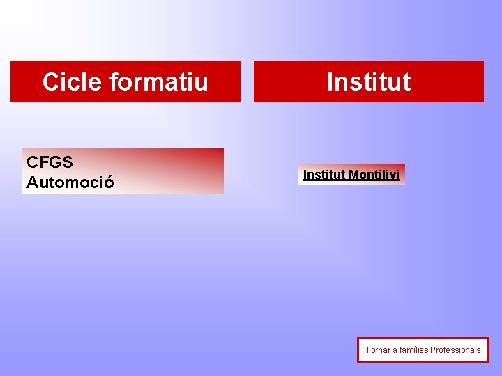 Cicle formatiu CFGS Automoció Institut Montilivi Tornar a famílies Professionals 