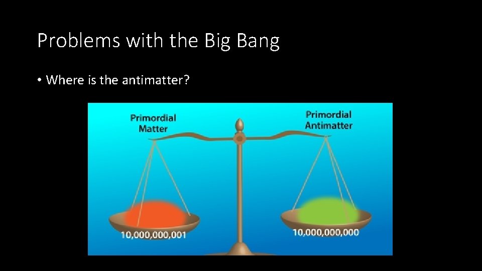 Problems with the Big Bang • Where is the antimatter? 