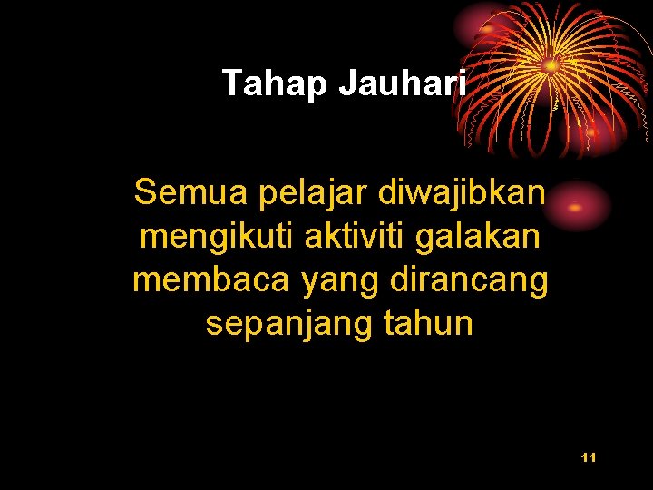 Tahap Jauhari Semua pelajar diwajibkan mengikuti aktiviti galakan membaca yang dirancang sepanjang tahun 11