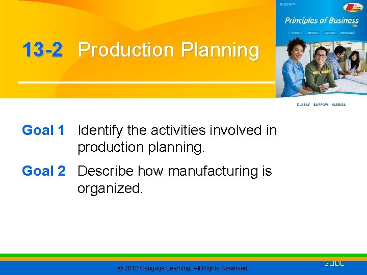 13 -2 Production Planning Goal 1 Identify the activities involved in production planning. Goal