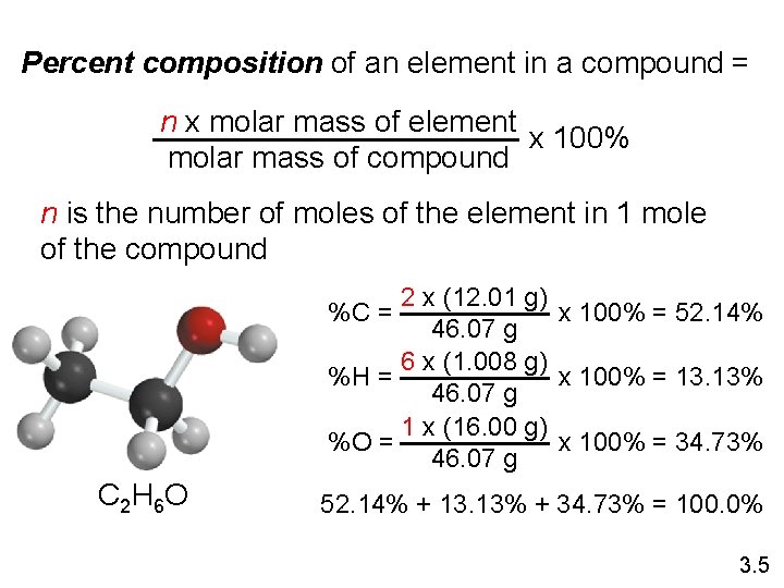 Percent composition of an element in a compound = n x molar mass of