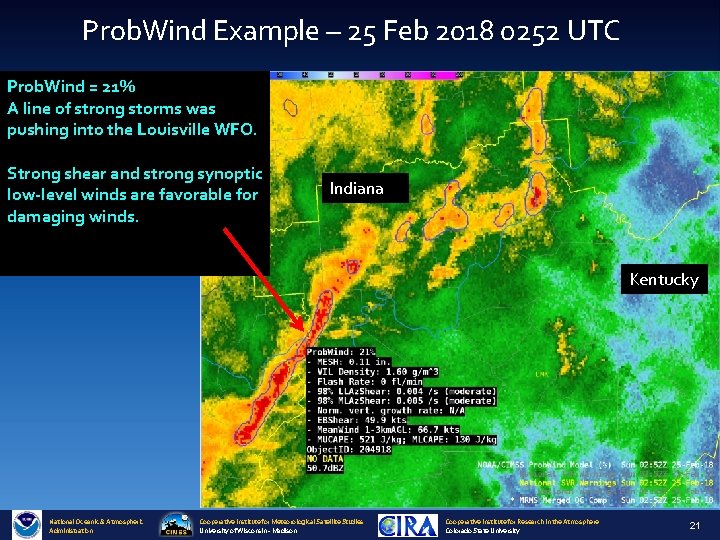 Prob. Wind Example – 25 Feb 2018 0252 UTC Prob. Wind = 21% A
