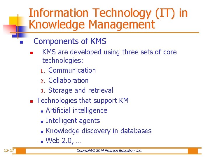 Information Technology (IT) in Knowledge Management Components of KMS n n n 12 -17