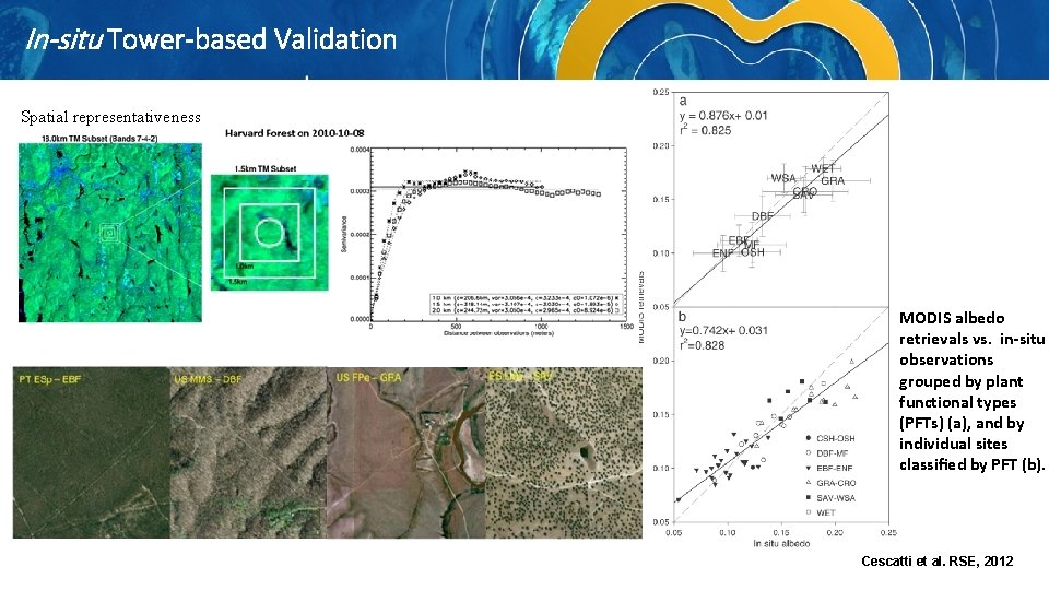 In-situ Tower-based Validation Spatial representativeness MODIS albedo retrievals vs. in-situ observations grouped by plant