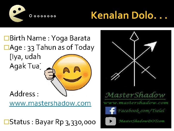 O o o o o Kenalan Dolo. . . �Birth Name : Yoga Barata