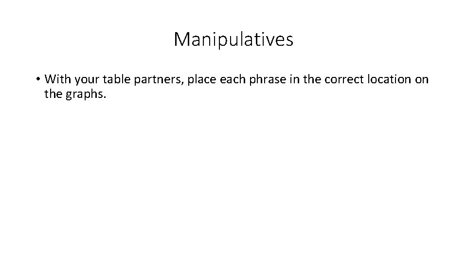 Manipulatives • With your table partners, place each phrase in the correct location on