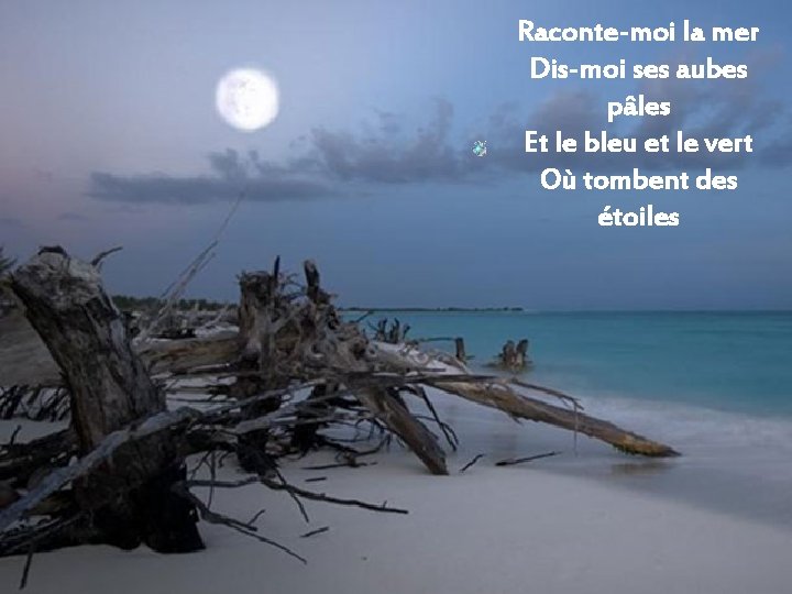 Raconte-moi la mer Dis-moi ses aubes pâles Et le bleu et le vert Où