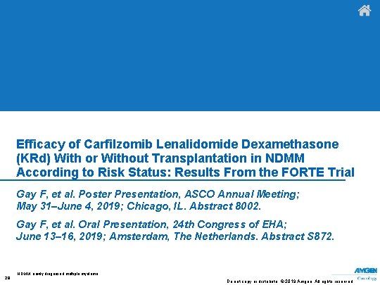 Efficacy of Carfilzomib Lenalidomide Dexamethasone (KRd) With or Without Transplantation in NDMM According to