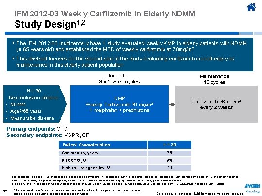 IFM 2012 -03 Weekly Carfilzomib in Elderly NDMM Study Design 1, 2 • The