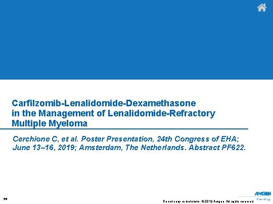 Carfilzomib-Lenalidomide-Dexamethasone in the Management of Lenalidomide-Refractory Multiple Myeloma Cerchione C, et al. Poster Presentation,