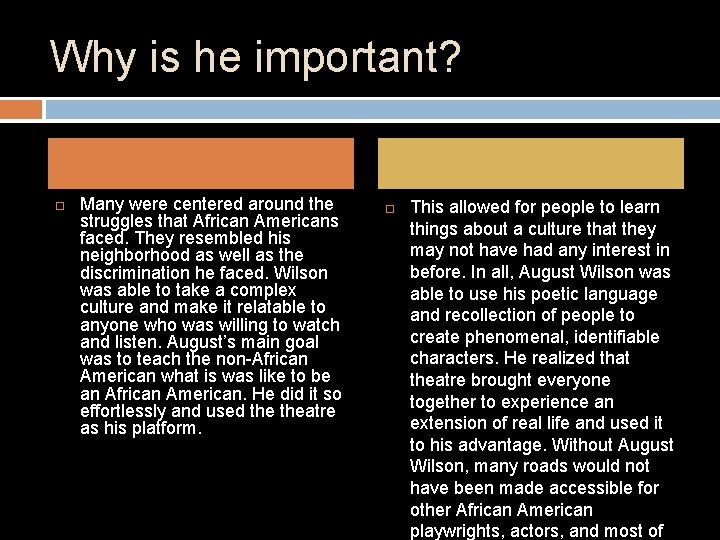 Why is he important? Many were centered around the struggles that African Americans faced.