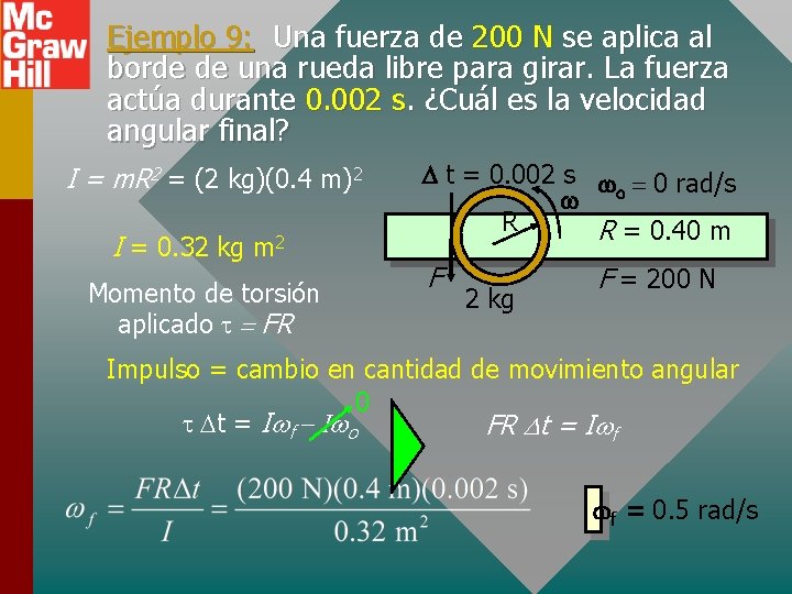 Ejemplo 9: Una fuerza de 200 N se aplica al borde de una rueda