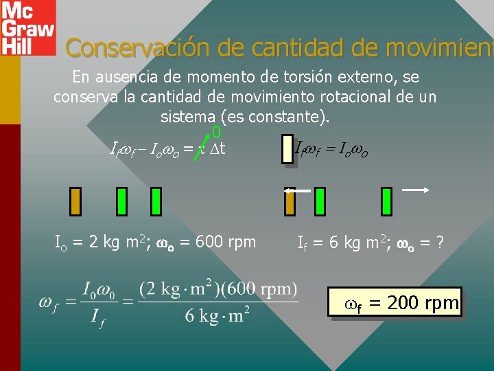 Conservación de cantidad de movimient En ausencia de momento de torsión externo, se conserva