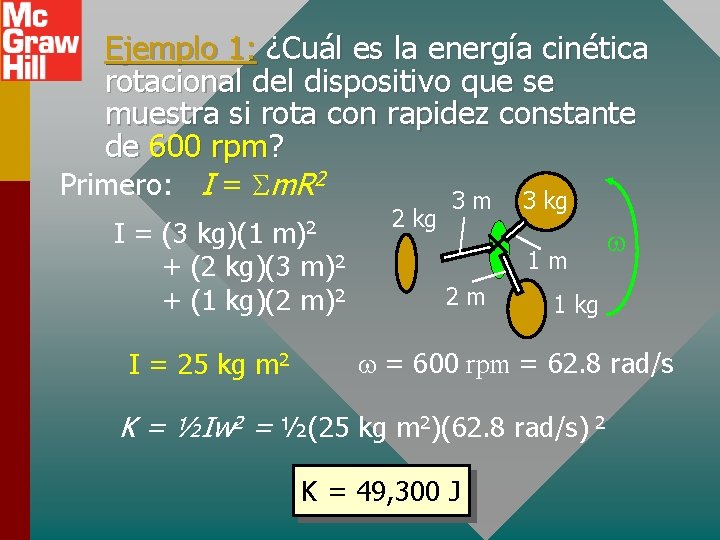 Ejemplo 1: ¿Cuál es la energía cinética rotacional del dispositivo que se muestra si