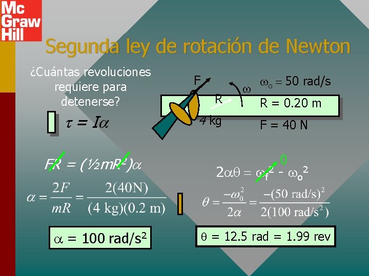 Segunda ley de rotación de Newton ¿Cuántas revoluciones requiere para detenerse? t = I