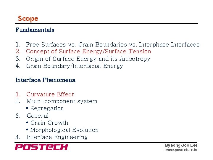 Scope Fundamentals 1. 2. 3. 4. Free Surfaces vs. Grain Boundaries vs. Interphase Interfaces