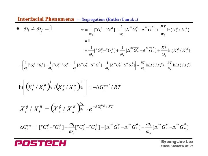 Interfacial Phenomena – Segregation (Butler/Tanaka) Byeong-Joo Lee cmse. postech. ac. kr 