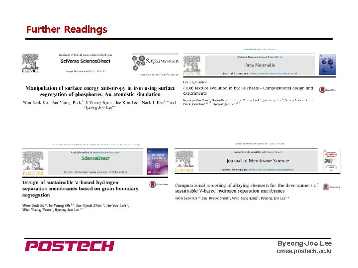 Further Readings Byeong-Joo Lee cmse. postech. ac. kr 