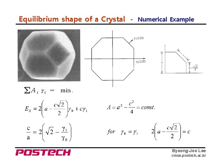 Equilibrium shape of a Crystal - Numerical Example Byeong-Joo Lee cmse. postech. ac. kr