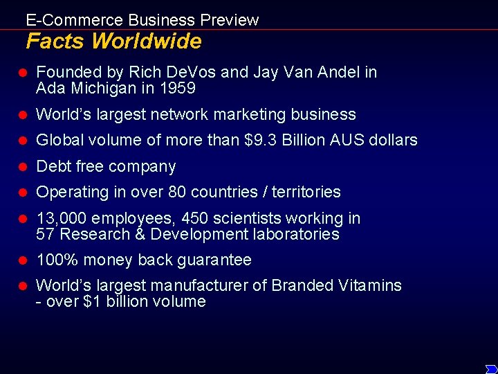 E-Commerce Business Preview Facts Worldwide l Founded by Rich De. Vos and Jay Van