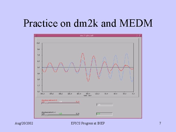 Practice on dm 2 k and MEDM Aug/20/2002 EPICS Progress at IHEP 7 