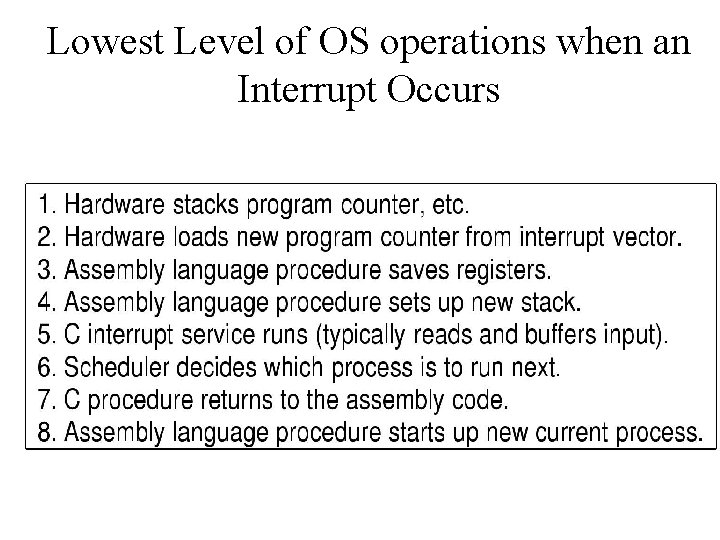 Lowest Level of OS operations when an Interrupt Occurs Lowest Level of OS operations when an Interrupt Occurs