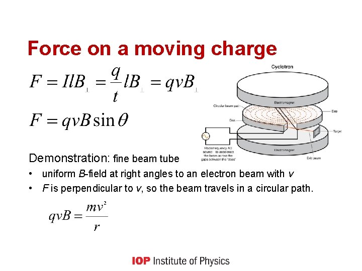 Force on a moving charge Demonstration: fine beam tube • uniform B-field at right