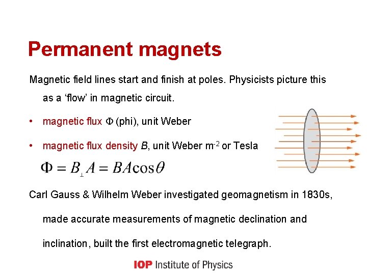 Permanent magnets Magnetic field lines start and finish at poles. Physicists picture this as