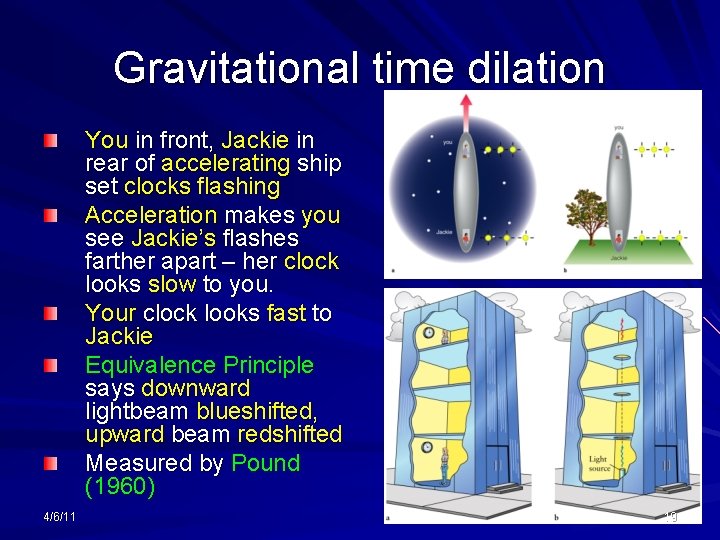 Gravitational time dilation You in front, Jackie in rear of accelerating ship set clocks