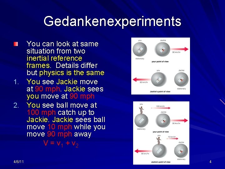 Gedankenexperiments You can look at same situation from two inertial reference frames. Details differ