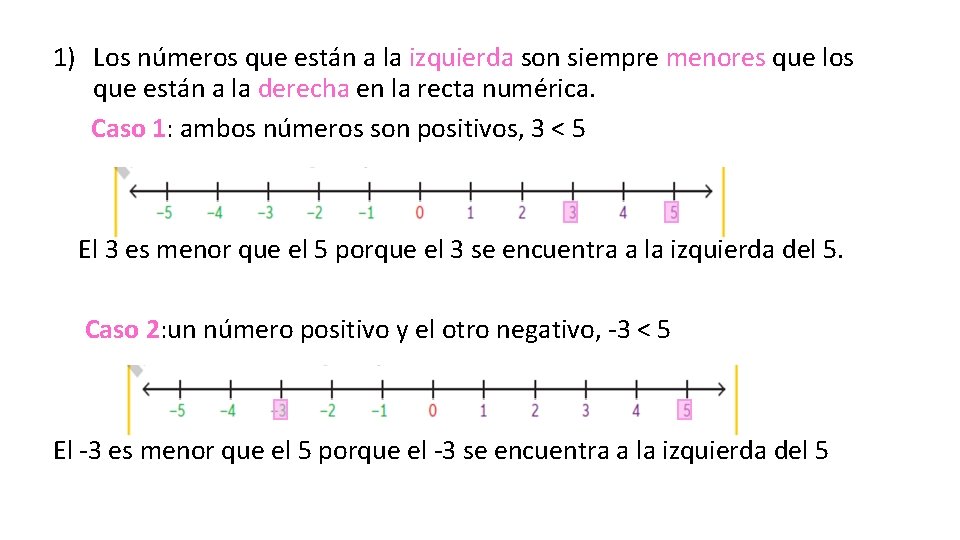 1) Los números que están a la izquierda son siempre menores que los que