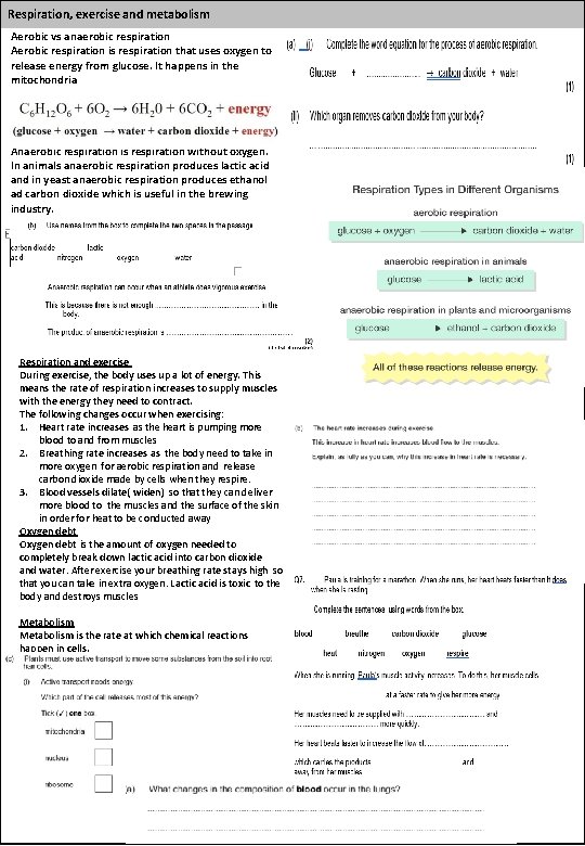 Respiration, exercise and metabolism Aerobic vs anaerobic respiration Aerobic respiration is respiration that uses