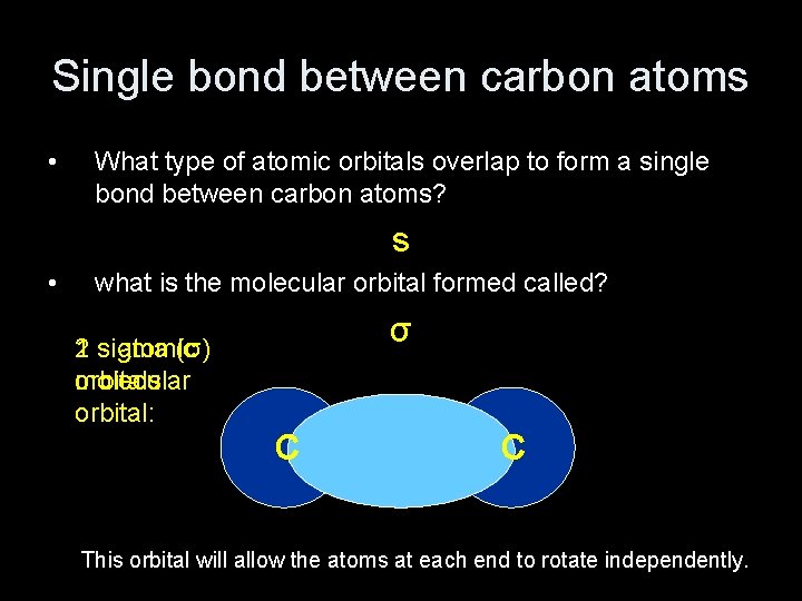 Single bond between carbon atoms • What type of atomic orbitals overlap to form