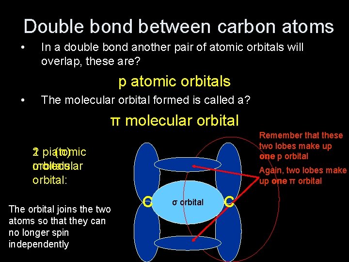 Double bond between carbon atoms • In a double bond another pair of atomic
