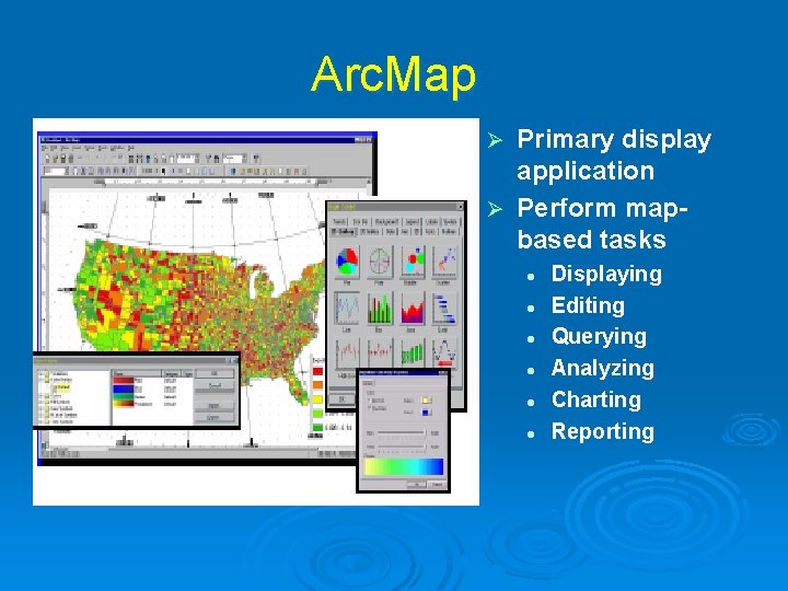 Arc. Map Primary display application Ø Perform mapbased tasks Ø l l l Displaying Arc. Map Primary display application Ø Perform mapbased tasks Ø l l l Displaying