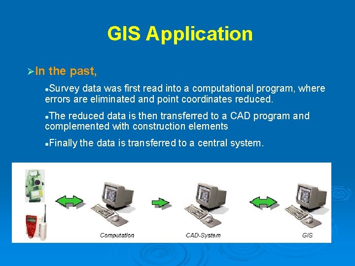 GIS Application ØIn the past, Survey data was first read into a computational program, GIS Application ØIn the past, Survey data was first read into a computational program,