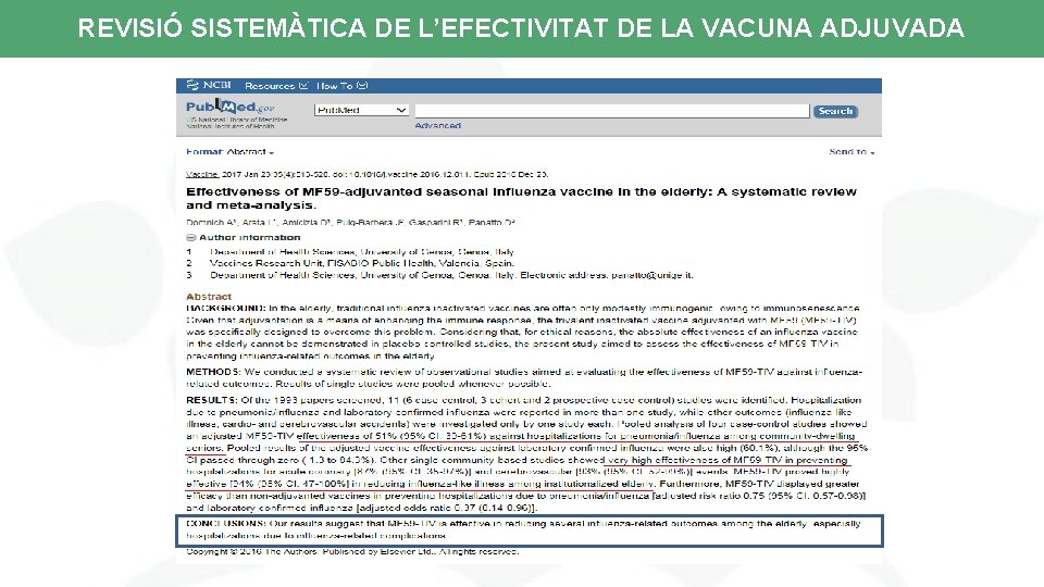 REVISIÓ SISTEMÀTICA DE L’EFECTIVITAT DE LA VACUNA ADJUVADA 