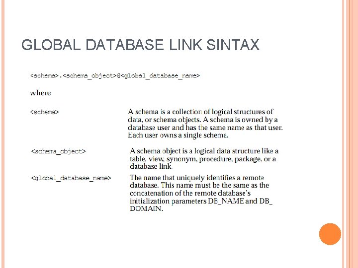 GLOBAL DATABASE LINK SINTAX 