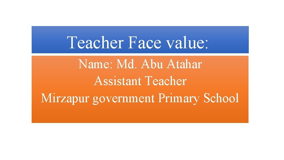 Teacher Face value: Name: Md. Abu Atahar Assistant Teacher Mirzapur government Primary School 