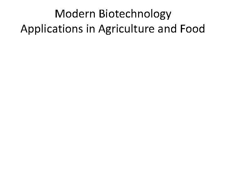 Modern Biotechnology Applications in Agriculture and Food 