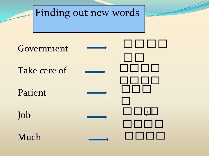 Finding out new words Government Take care of Patient Job Much ���� � ���