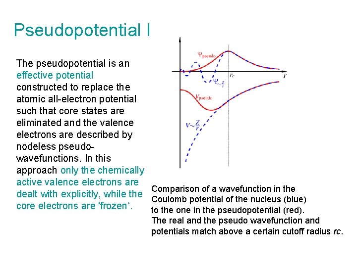 Pseudopotential I The pseudopotential is an effective potential constructed to replace the atomic all-electron