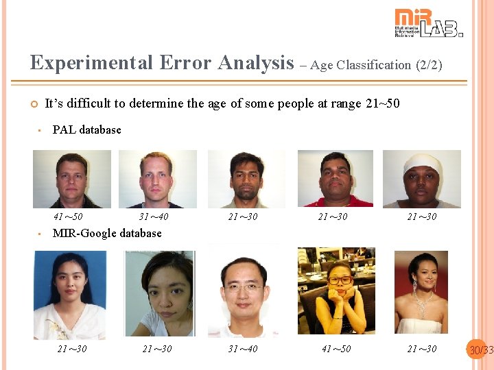 Experimental Error Analysis – Age Classification (2/2) • It’s difficult to determine the age