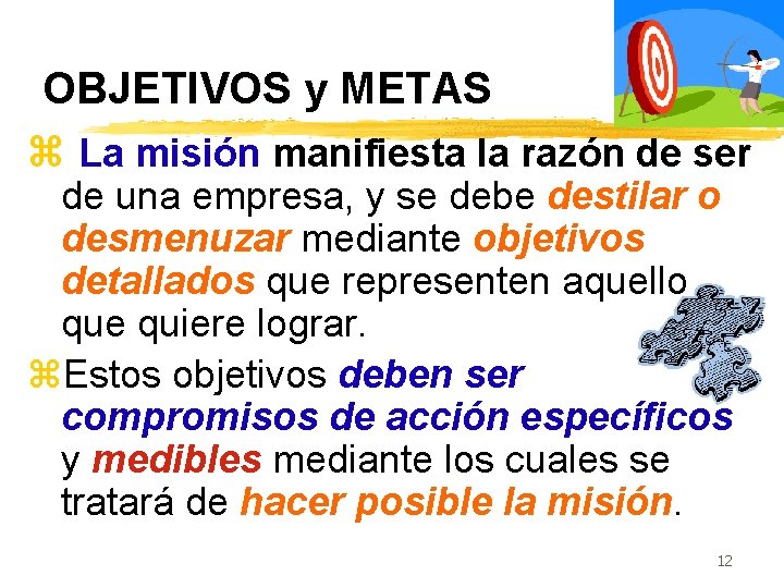 OBJETIVOS y METAS z La misión manifiesta la razón de ser de una empresa,