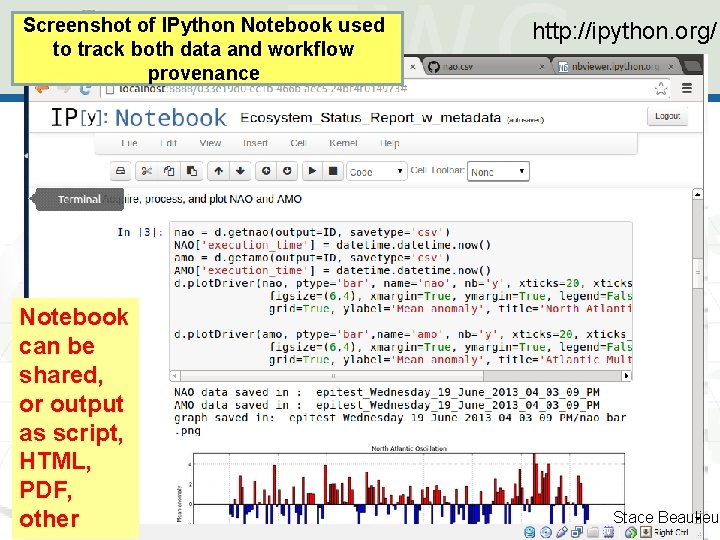 Screenshot of IPython Notebook used to track both data and workflow provenance Notebook can