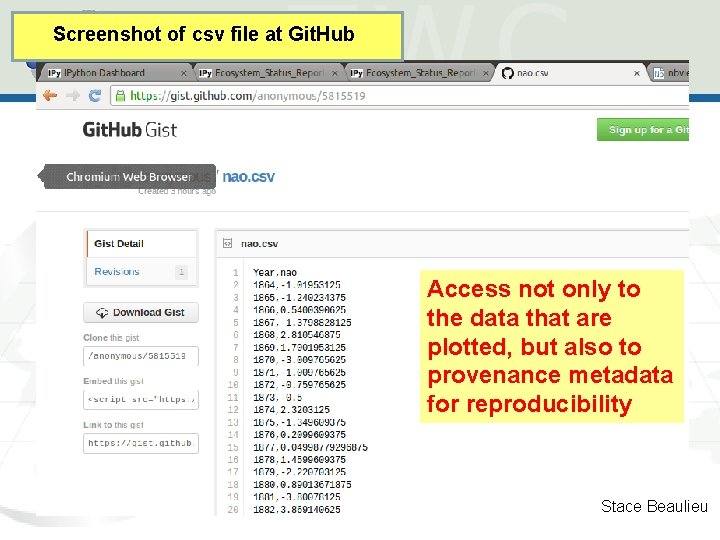 Screenshot of csv file at Git. Hub Access not only to the data that